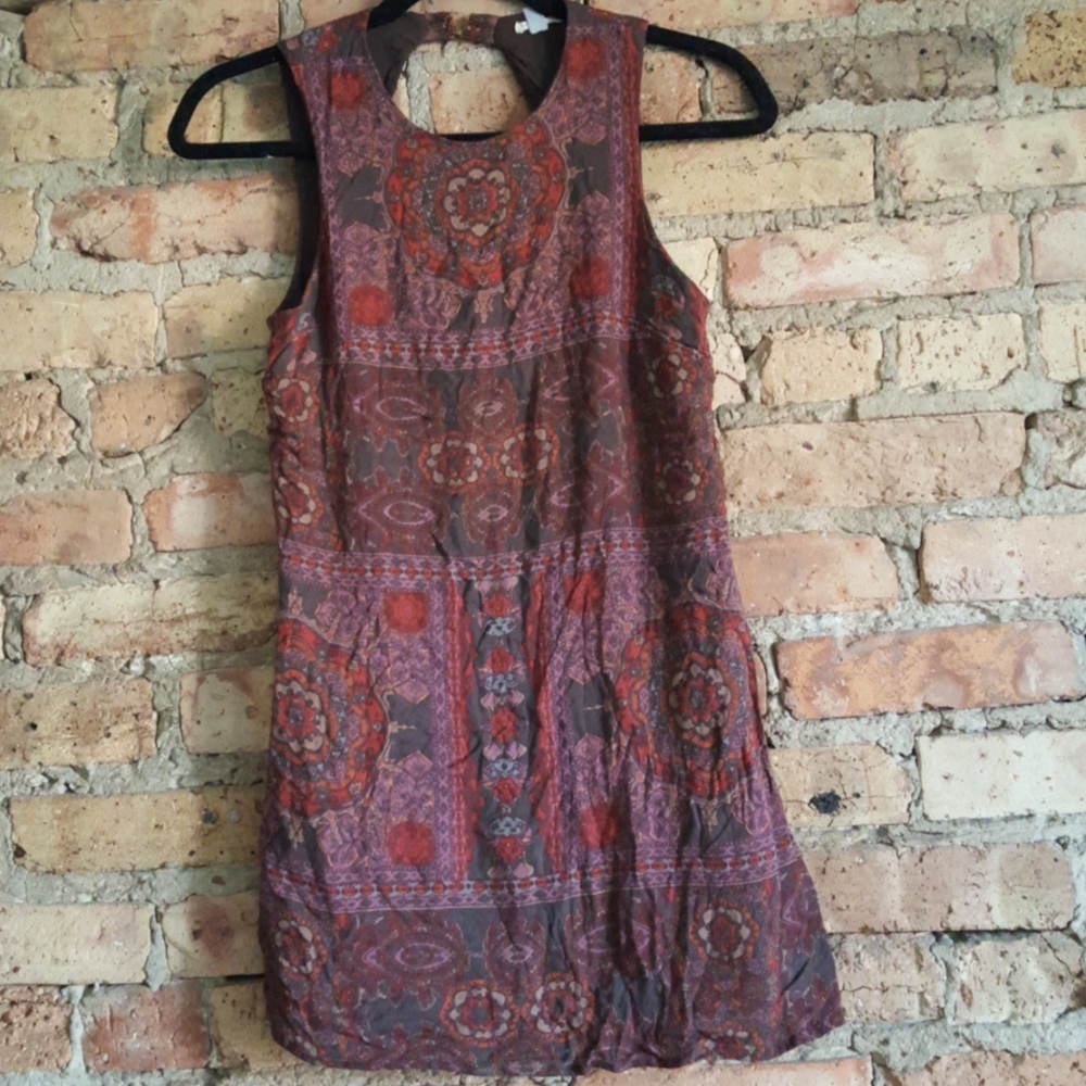Ecote Urban Outfitters Floral Boho Mini Dress with Keyhole Back Cutout